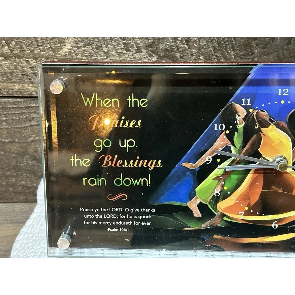 African American Art Table Top Clock Praises go up Blessing Rain Down